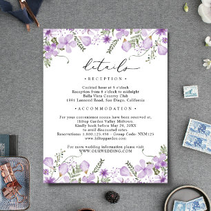 Purple Watercolor Flowers Wedding Details Enclosure Card