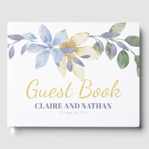 Purple Watercolor Flowers Wedding Guest Book