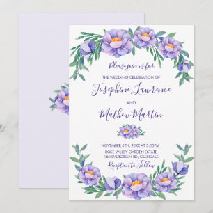 Purple Watercolor Flowers Wedding Invitations