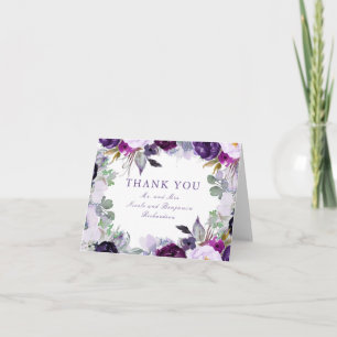 Purple Watercolor Flowers Wedding Thank You Card