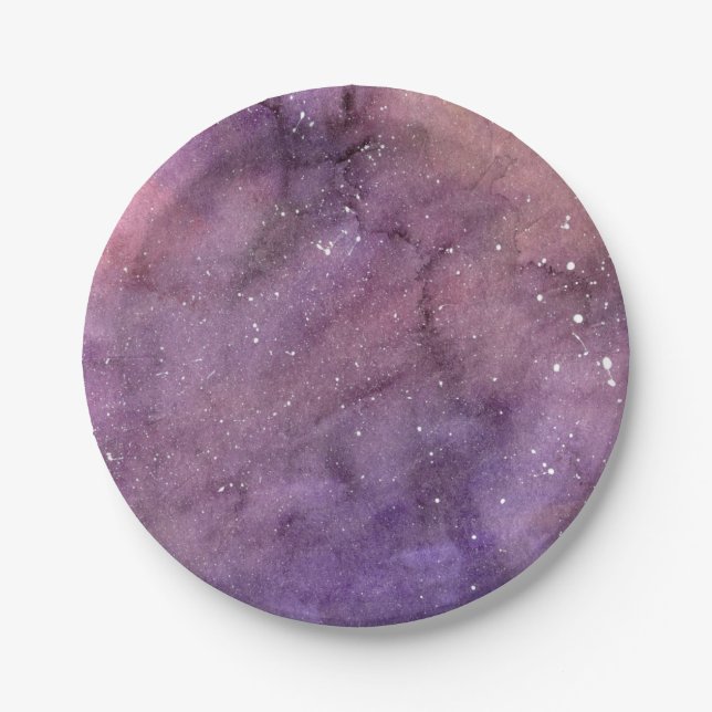 Purple Watercolor Galaxy Paper Plate (Front)
