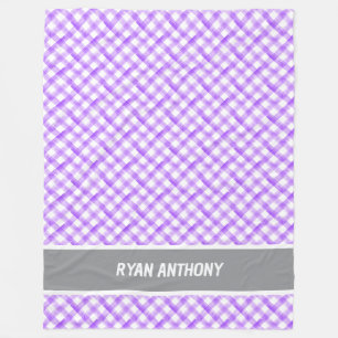 Purple Watercolor Gingham Plaid Chequered Name Fleece Blanket