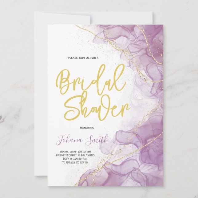 Purple Watercolor Gold Dust Bridal Shower  Invitation (Front)