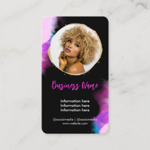 Purple Watercolor Gold Feminin Social Media Black Business Card