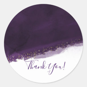 Purple Watercolor Gold Modern Chic Elegant Favour Classic Round Sticker