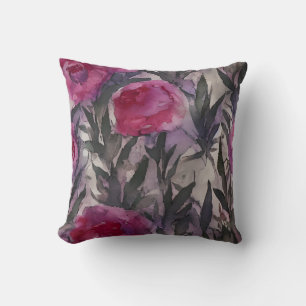 Purple Watercolor Gothic Floral Throw Pillow