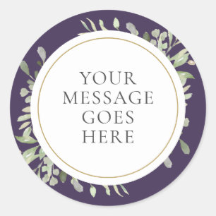 Purple Watercolor Greenery Wedding Classic Round Sticker