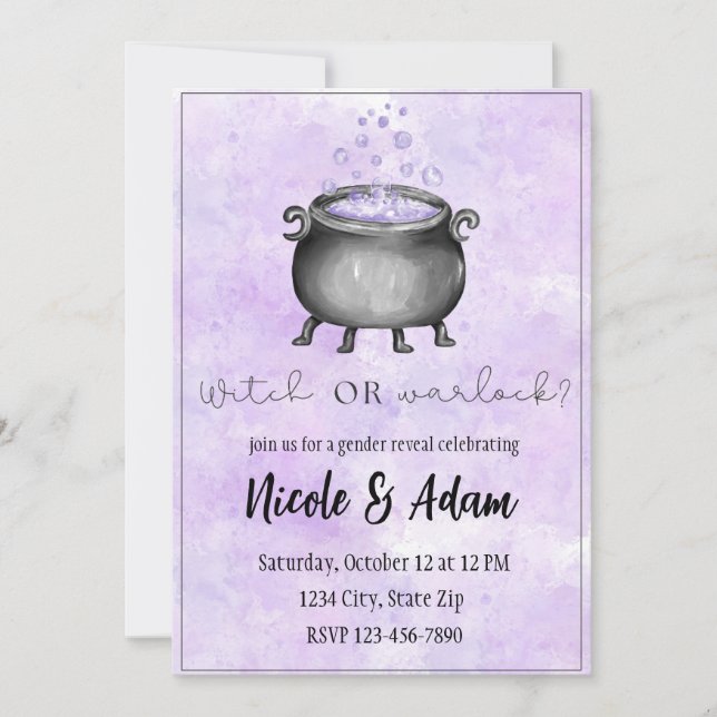 Purple Watercolor Halloween Gender Reveal Invitation (Front)