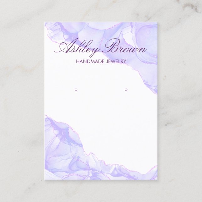 Purple Watercolor Handmade Jewellery Earring Displ Business Card (Front)