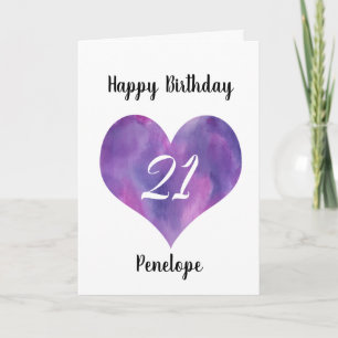 Purple Watercolor Heart 21e Anniversaire Carte