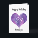 Purple Watercolor Heart 24th Birthday  Card<br><div class="desc">Pretty purple watercolor heart 24th birthday card for granddaughter, daughter, friend, etc. You will be able to easily personalize the front with her name. The inside card message and back of the card can also be personalize. This personalized twenty fourth birthday card would make a unique birthday keepsake for her....</div>