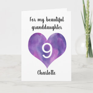 Purple Watercolor Heart 9e carte d'anniversaire