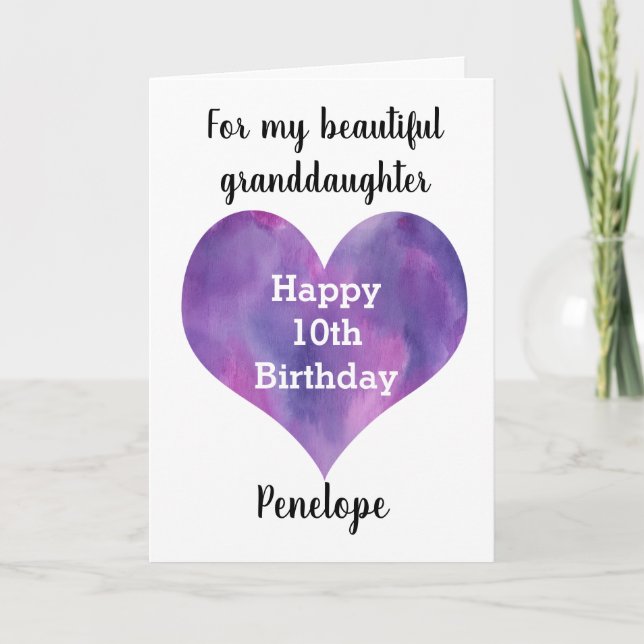 Purple Watercolor Heart Carte d'anniversaire 10e (Devant)