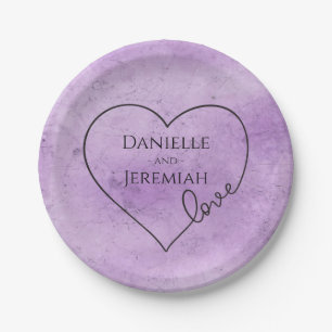 Purple Watercolor Heart Love Wedding Bridal Shower Paper Plate