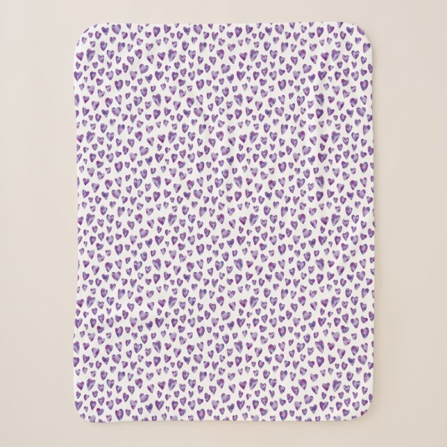 Purple Watercolor Heart Pattern Sherpa Blanket (Front)