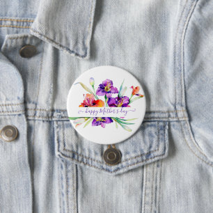 Purple watercolor Iris personalized 3 Inch Round Button