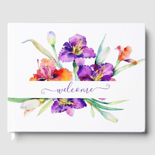 Purple watercolor Iris personalized Guest Book