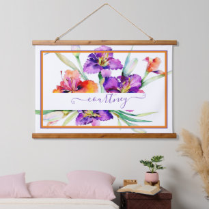 Purple watercolor iris personalized hanging tapestry