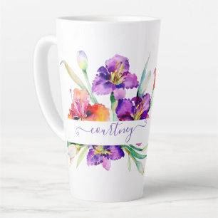 Purple watercolor Iris personalized Latte Mug