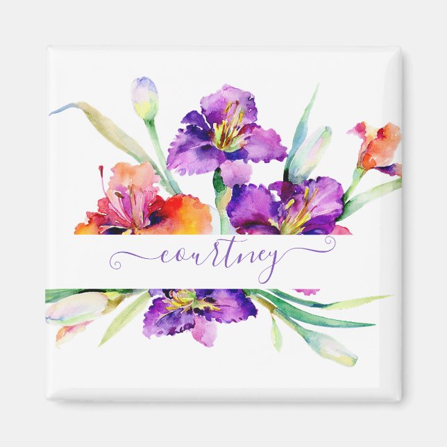 Purple watercolor Iris personalized  Magnet (Front)