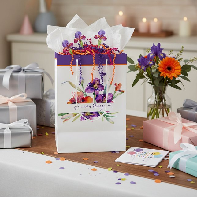 Purple watercolor Iris personalized  Medium Gift Bag (Creator Uploaded)