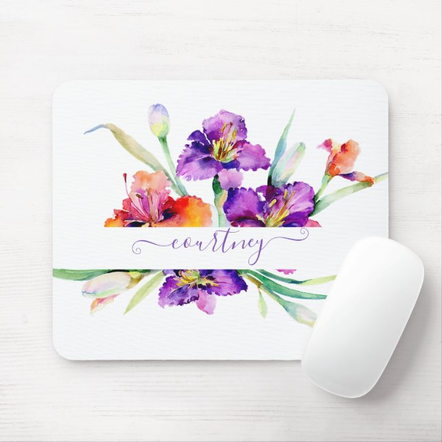 Purple watercolor Iris personalized  Mouse Pad (With Mouse)