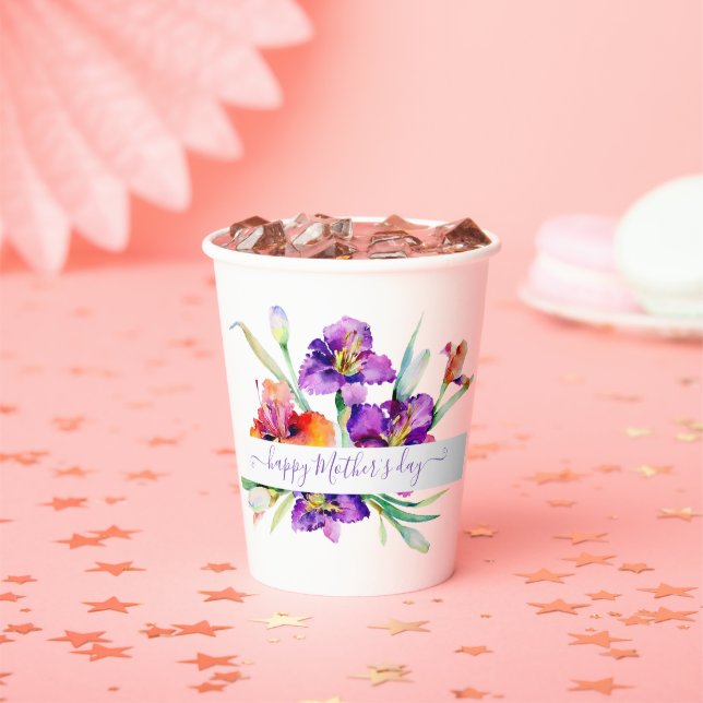 Purple watercolor Iris personalized  Paper Cups (Insitu)