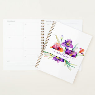 Purple watercolor Iris personalized Planner