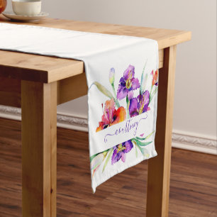 Purple watercolor Iris personalized Short Table Runner