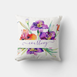 Purple watercolor Iris personalized Throw Pillow