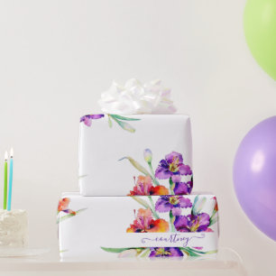 Purple watercolor Iris personalized  Wrapping Pape Paper