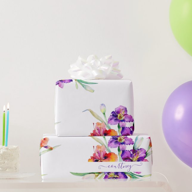Purple watercolor Iris personalized  Wrapping Pape Wrapping Paper (Party Gifts)