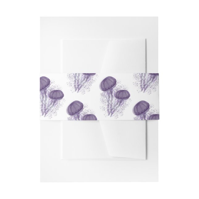 Purple Watercolor Jellyfish Nautical Art Wedding Invitation Belly Band (Front Example)