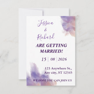 Purple Watercolor Lavender Elegant Wedding Invitation