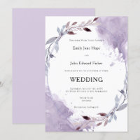 Purple Watercolor Leafy Border Wedding