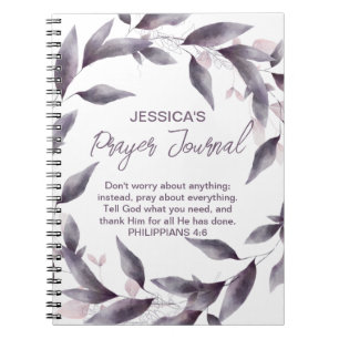 Purple Watercolor Leaves Customized Prayer Journal