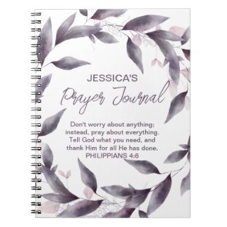 Purple Watercolor Leaves Customized Prayer Journal