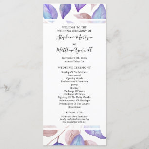 Purple Watercolor Leaves Foliage Wedding Ceremony Program