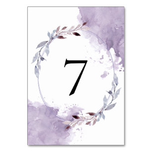 Purple Watercolor Leaves Frame Wedding Table Number
