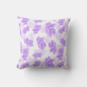 Purple Watercolor Lotus Flower Pattern Throw Pillow