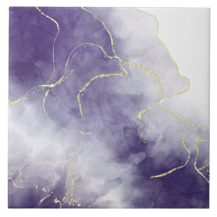 Purple Watercolor Marble Gold Foil Abstract luxury Tile