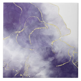 Purple Watercolor Marble Gold Foil Abstract luxury Tile