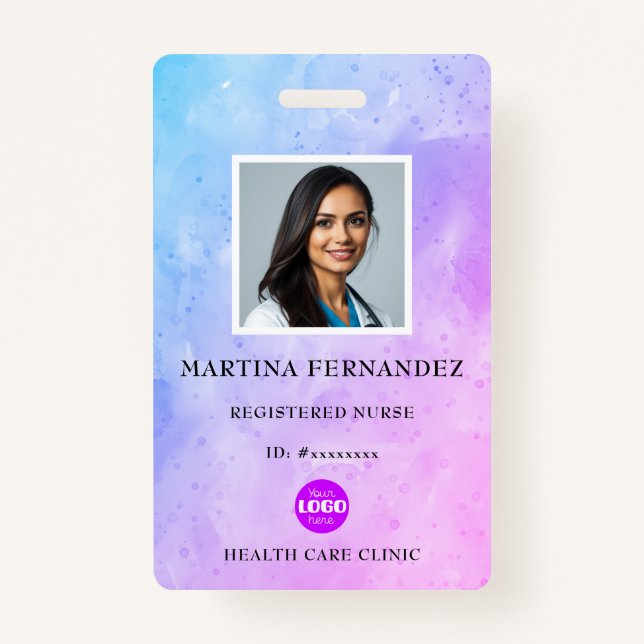 Purple Watercolor Medical Nurse ID Badge (Front)