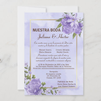 Purple Watercolor Nuestra Boda Invitation