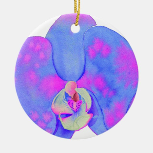 Purple watercolor Orchid painting Ceramic Ornament (Front)