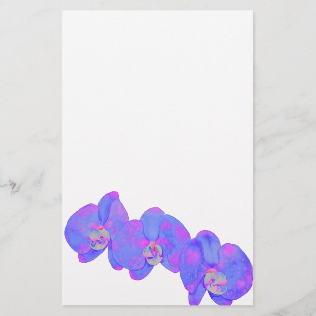 Purple  watercolor Orchid painting Stationery (Front)