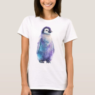 Purple Watercolor Penguin Chick Women T-Shirt