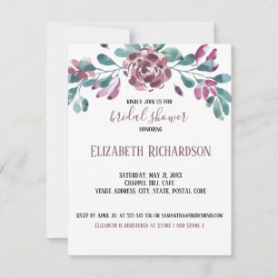 Purple Watercolor Peony Bridal Shower Invitation