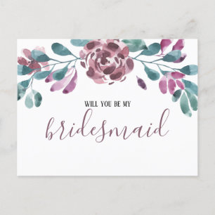 Purple Watercolor Peony Bridesmaid  Invitation Postcard