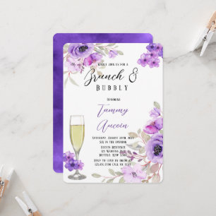 Purple Watercolor Peony Flowers Brunch & Bubbly Invitation